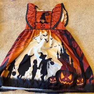 Girls Orange Halloween Pumpkin Witch Dress